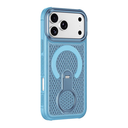 For iPhone 17 Pro Colorful Hollowed Cooling 360 Degree Rotation Ring Holder Magnetic Phone Case(Light Blue)