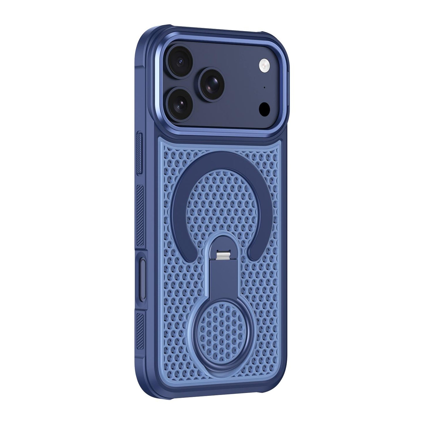 For iPhone 18 Pro Max Colorful Hollowed Cooling 360 Degree Rotation Ring Holder Magnetic Phone Case(Blue)