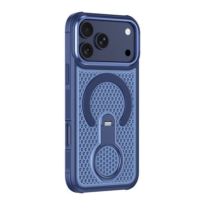 For iPhone 18 Pro Max Colorful Hollowed Cooling 360 Degree Rotation Ring Holder Magnetic Phone Case(Blue)