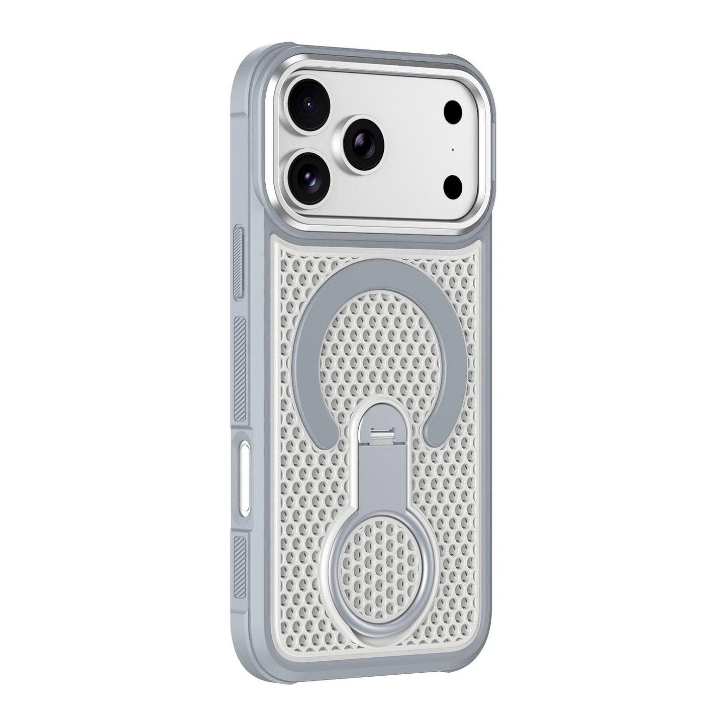 For iPhone 18 Pro Colorful Hollowed Cooling 360 Degree Rotation Ring Holder Magnetic Phone Case(White)