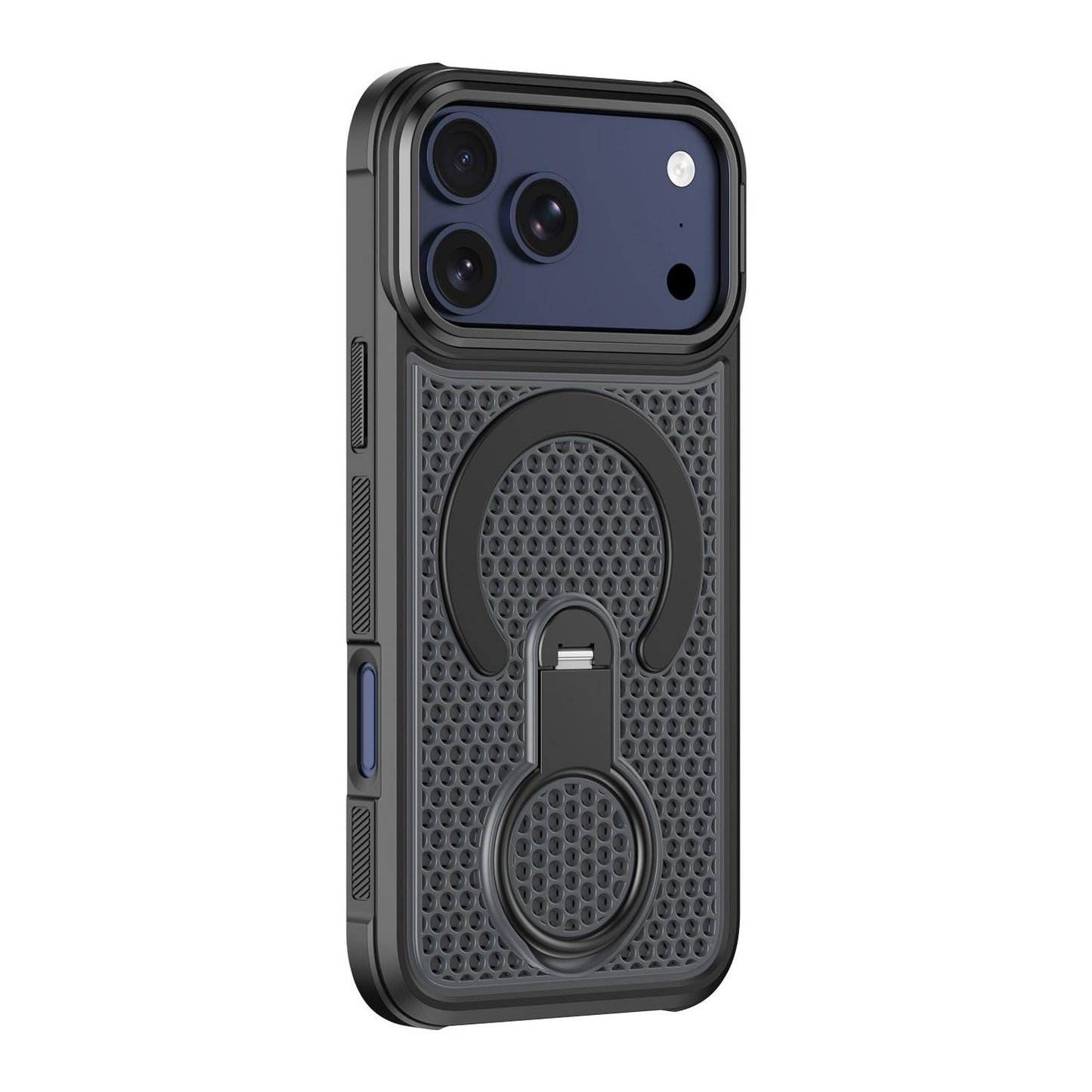 For iPhone 18 Pro Colorful Hollowed Cooling 360 Degree Rotation Ring Holder Magnetic Phone Case(Black)