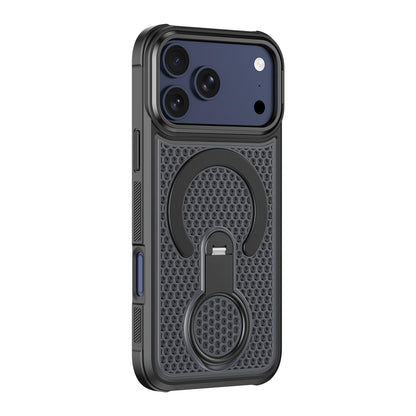 For iPhone 18 Pro Colorful Hollowed Cooling 360 Degree Rotation Ring Holder Magnetic Phone Case(Black)