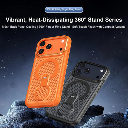 For iPhone 17 Pro Colorful Hollowed Cooling 360 Degree Rotation Ring Holder Magnetic Phone Case(Wine Red)