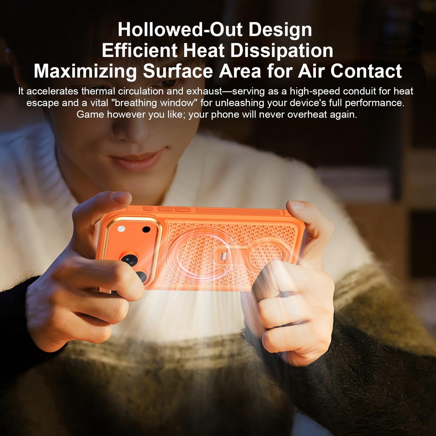 For iPhone 18 Pro Max Colorful Hollowed Cooling 360 Degree Rotation Ring Holder Magnetic Phone Case(Orange)