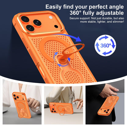 For iPhone 18 Pro Max Colorful Hollowed Cooling 360 Degree Rotation Ring Holder Magnetic Phone Case(Wine Red)