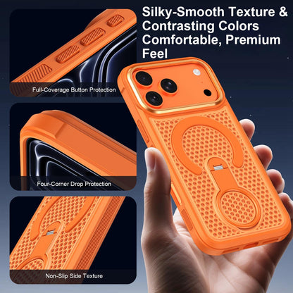 For iPhone 18 Pro Colorful Hollowed Cooling 360 Degree Rotation Ring Holder Magnetic Phone Case(Light Blue)