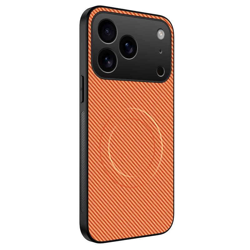 For iPhone 18 Pro WANLONFENG TQ Series Magnetic Carbon Fiber Texture PC Hybrid TPU Phone Case(Orange)