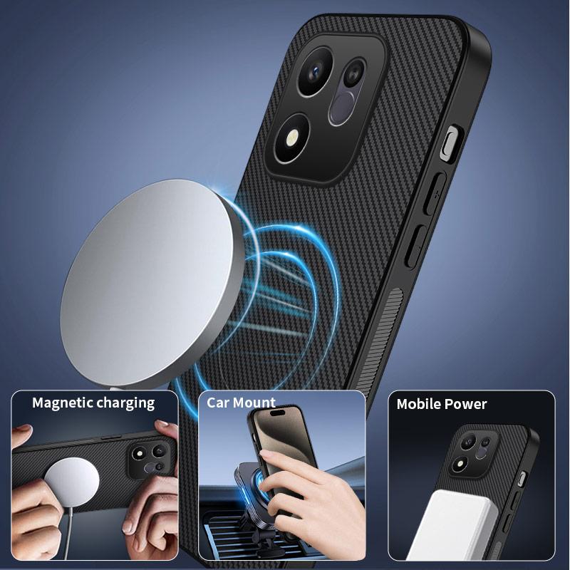For Honor 600 Smart 5G WANLONFENG TQ Series Magnetic Carbon Fiber Texture PC Hybrid TPU Phone Case(Grey)