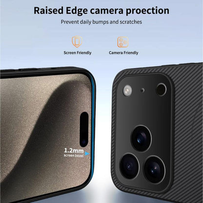 For iPhone 18 Pro WANLONFENG TQ1 Series Magnetic Carbon Fiber Texture Phone Case with 2pcs Screen Films(Sapphire Blue)