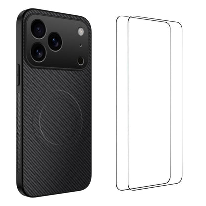 For iPhone 18 Pro Max WANLONFENG TQ1 Series Magnetic Carbon Fiber Texture Phone Case with 2pcs Screen Films(Black)