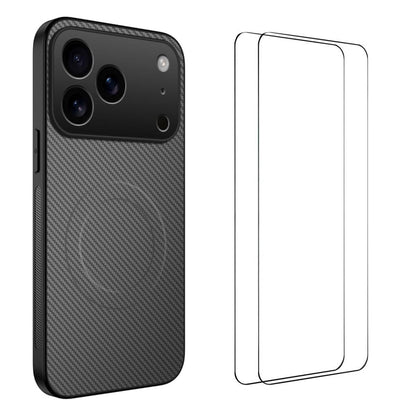 For iPhone 18 Pro Max WANLONFENG TQ1 Series Magnetic Carbon Fiber Texture Phone Case with 2pcs Screen Films(Grey)