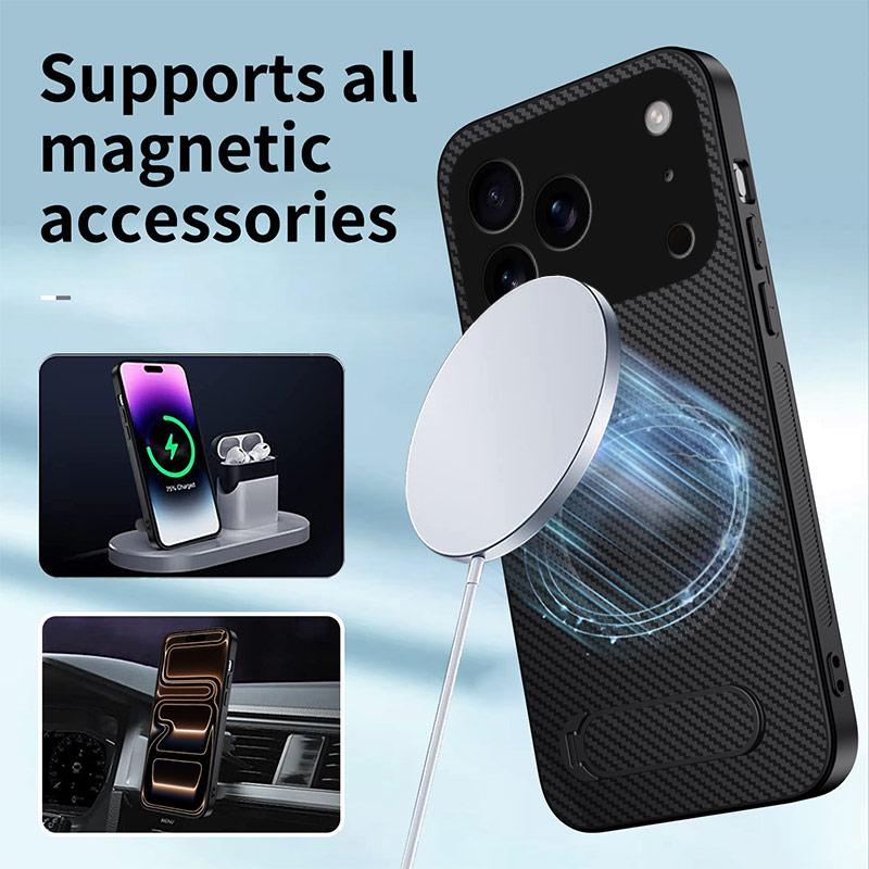 For iPhone 18 Pro WANLONFENG Kickstand Carbon Fiber Texture Magnetic Phone Case(Grey)