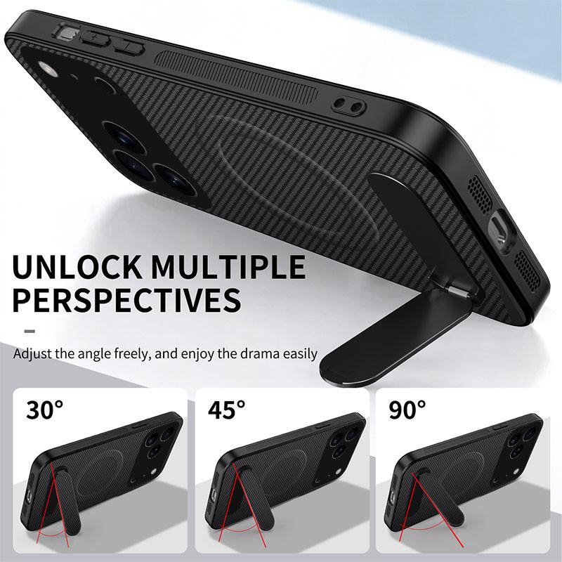 For iPhone 18 Pro Max WANLONFENG Kickstand Carbon Fiber Texture Magnetic Phone Case(Sapphire Blue)