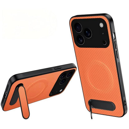 For iPhone 18 Pro Max WANLONFENG Kickstand Carbon Fiber Texture Magnetic Phone Case(Orange)