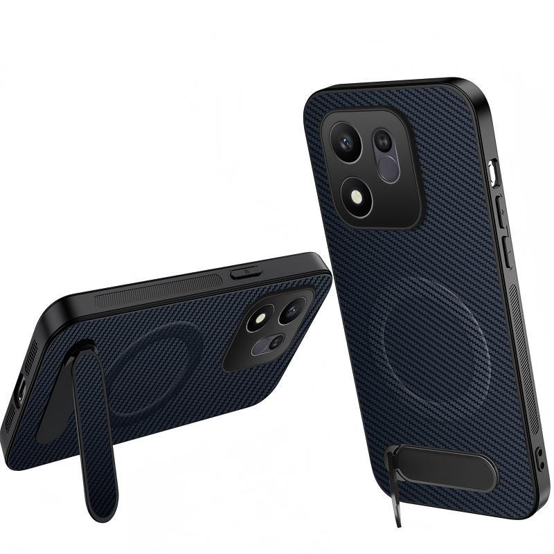 For Honor 600 Smart 5G WANLONFENG Kickstand Carbon Fiber Texture Magnetic Phone Case(Sapphire Blue)