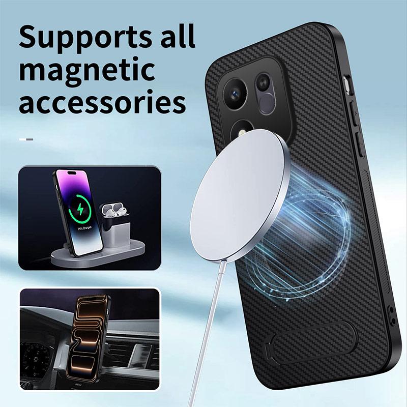 For Honor 600 Smart 5G WANLONFENG Kickstand Carbon Fiber Texture Magnetic Phone Case(Sapphire Blue)