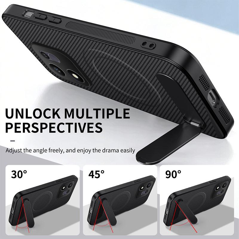 For Honor 600 Smart 5G WANLONFENG Kickstand Carbon Fiber Texture Magnetic Phone Case(Sapphire Blue)