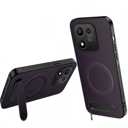 For Honor 600 Smart 5G WANLONFENG Kickstand Carbon Fiber Texture Magnetic Phone Case(Purple)