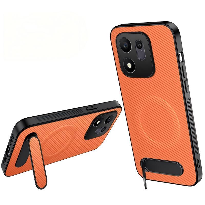 For Honor 600 Smart 5G WANLONFENG Kickstand Carbon Fiber Texture Magnetic Phone Case(Orange)