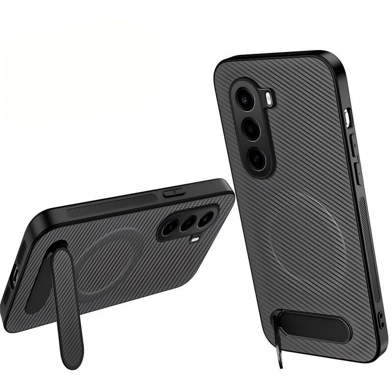 For OnePlus Turbo 6X / Realme P4x 5G WANLONFENG Kickstand Carbon Fiber Texture Magnetic Phone Case - Grey - EDA009411804B