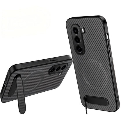 For OnePlus Turbo 6X / Realme P4x 5G WANLONFENG Kickstand Carbon Fiber Texture Magnetic Phone Case - Grey - EDA009411804B