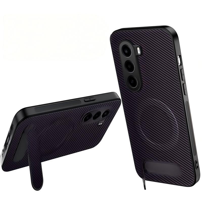 For OnePlus Turbo 6X / Realme P4x 5G WANLONFENG Kickstand Carbon Fiber Texture Magnetic Phone Case - Purple - EDA009411804D