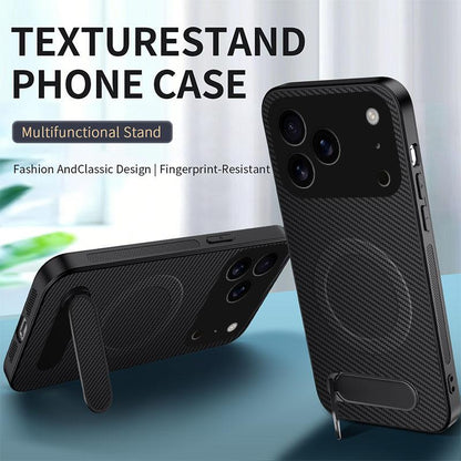 For iPhone 18 Pro Max WANLONFENG Kickstand Carbon Fiber Texture Magnetic Phone Case with 2pcs Screen Films(Purple)