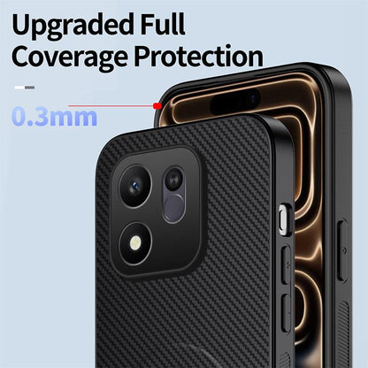 For Honor 600 Smart 5G WANLONFENG Kickstand Carbon Fiber Texture Magnetic Phone Case with 2pcs Screen Films(Sapphire Blue)