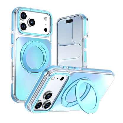 For iPhone 17 Pro Max Dual Color Gradient Discolor 360 Degree Rotation Holder Magnetic Phone Case - Blue - EDA009413601F
