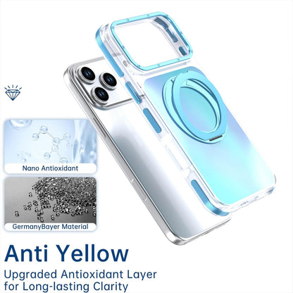 For iPhone 17 Pro Max Dual Color Gradient Discolor 360 Degree Rotation Holder Magnetic Phone Case - Blue - EDA009413601F