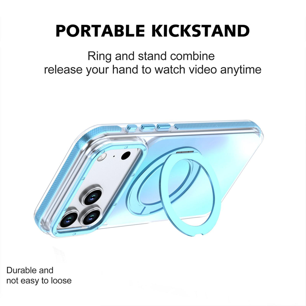 For iPhone 17 Pro Max Dual Color Gradient Discolor 360 Degree Rotation Holder Magnetic Phone Case - Blue - EDA009413601F