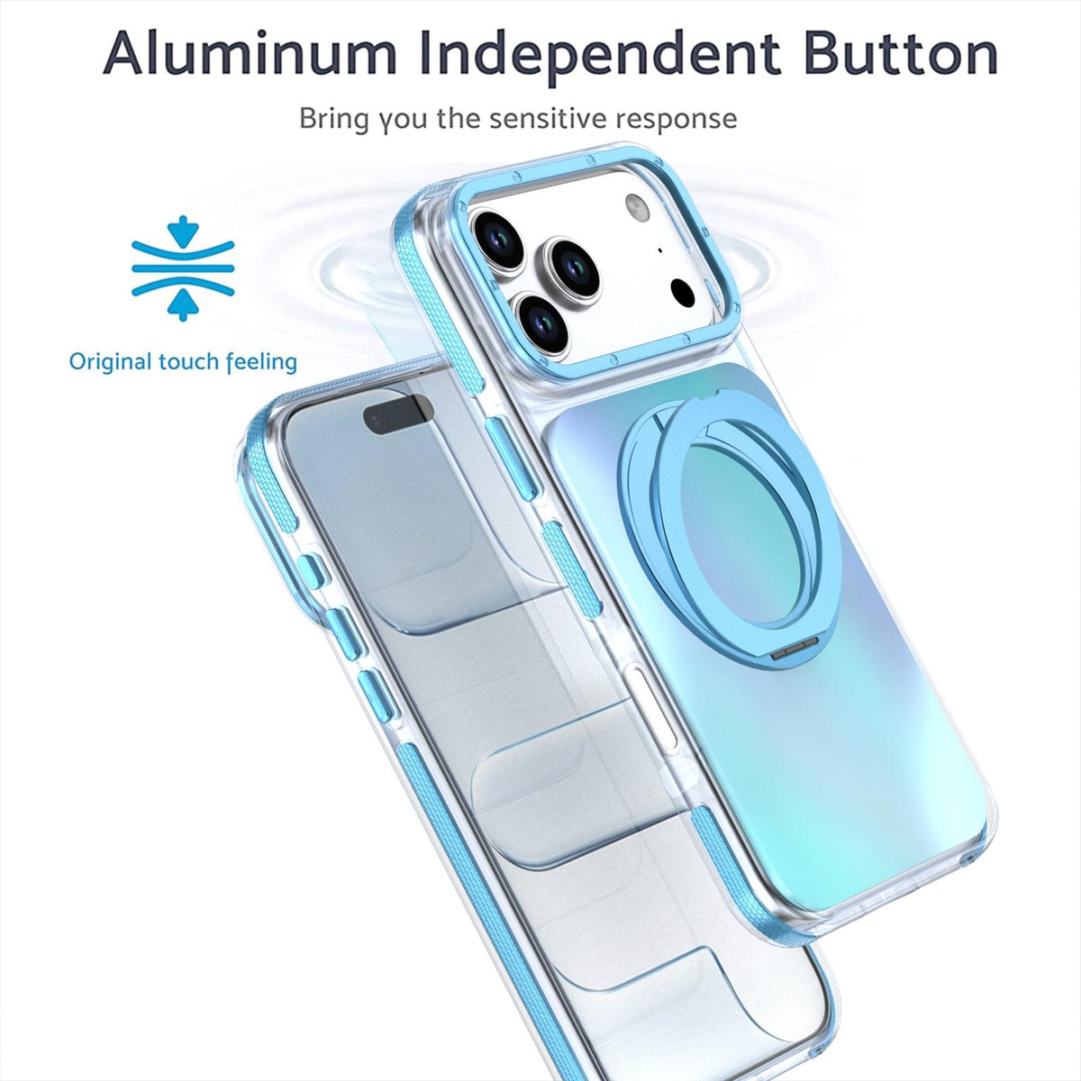 For iPhone 17 Pro Max Dual Color Gradient Discolor 360 Degree Rotation Holder Magnetic Phone Case - Blue - EDA009413601F