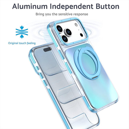 For iPhone 17 Pro Max Dual Color Gradient Discolor 360 Degree Rotation Holder Magnetic Phone Case - Blue - EDA009413601F