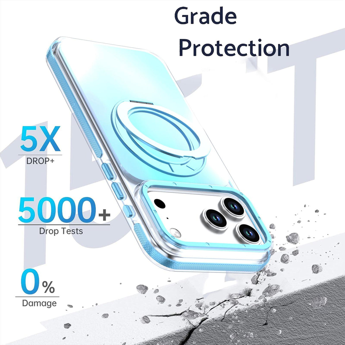 For iPhone 17 Pro Max Dual Color Gradient Discolor 360 Degree Rotation Holder Magnetic Phone Case - Blue - EDA009413601F