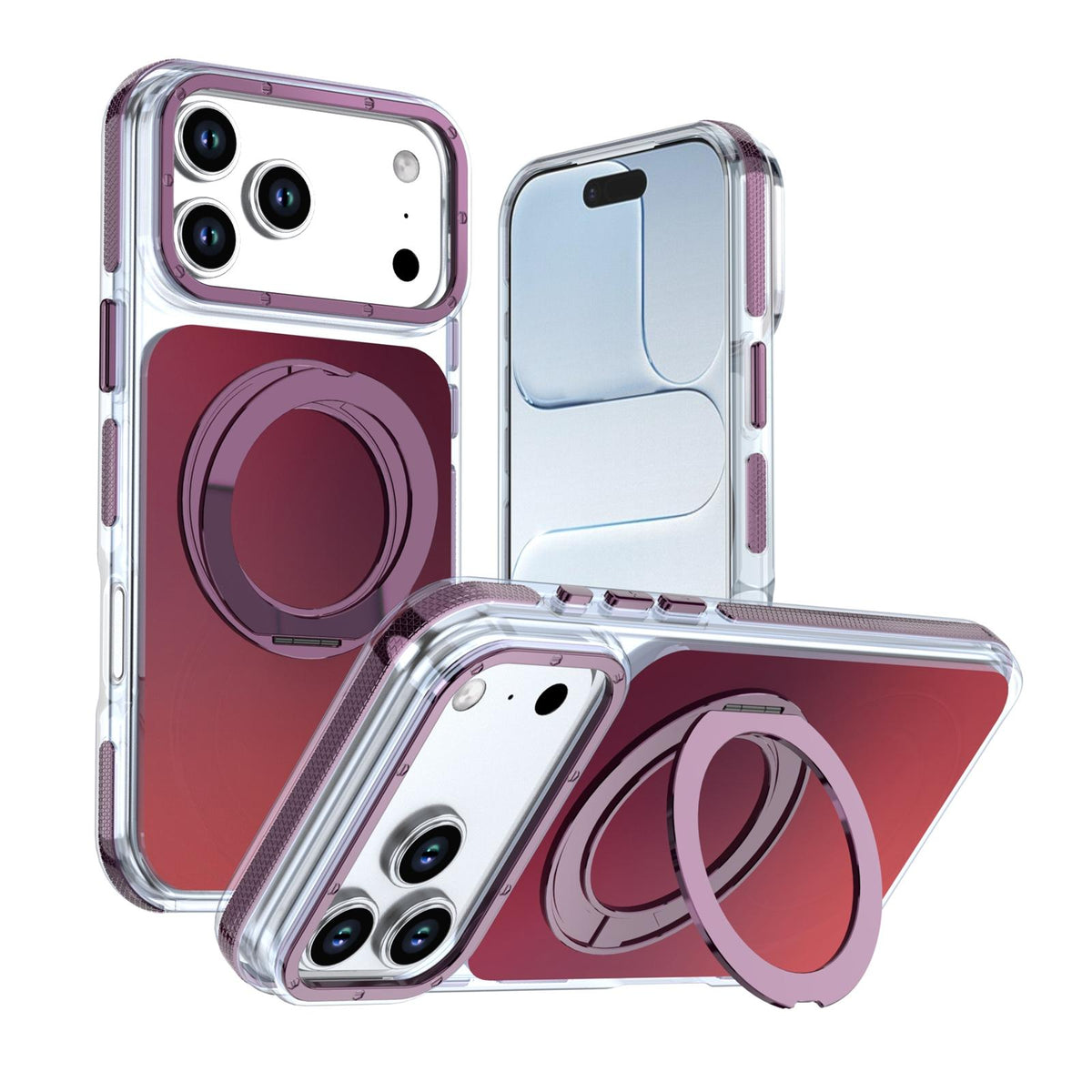 For iPhone 17 Pro Max Dual Color Gradient Discolor 360 Degree Rotation Holder Magnetic Phone Case - Cherry Red - EDA009413601G