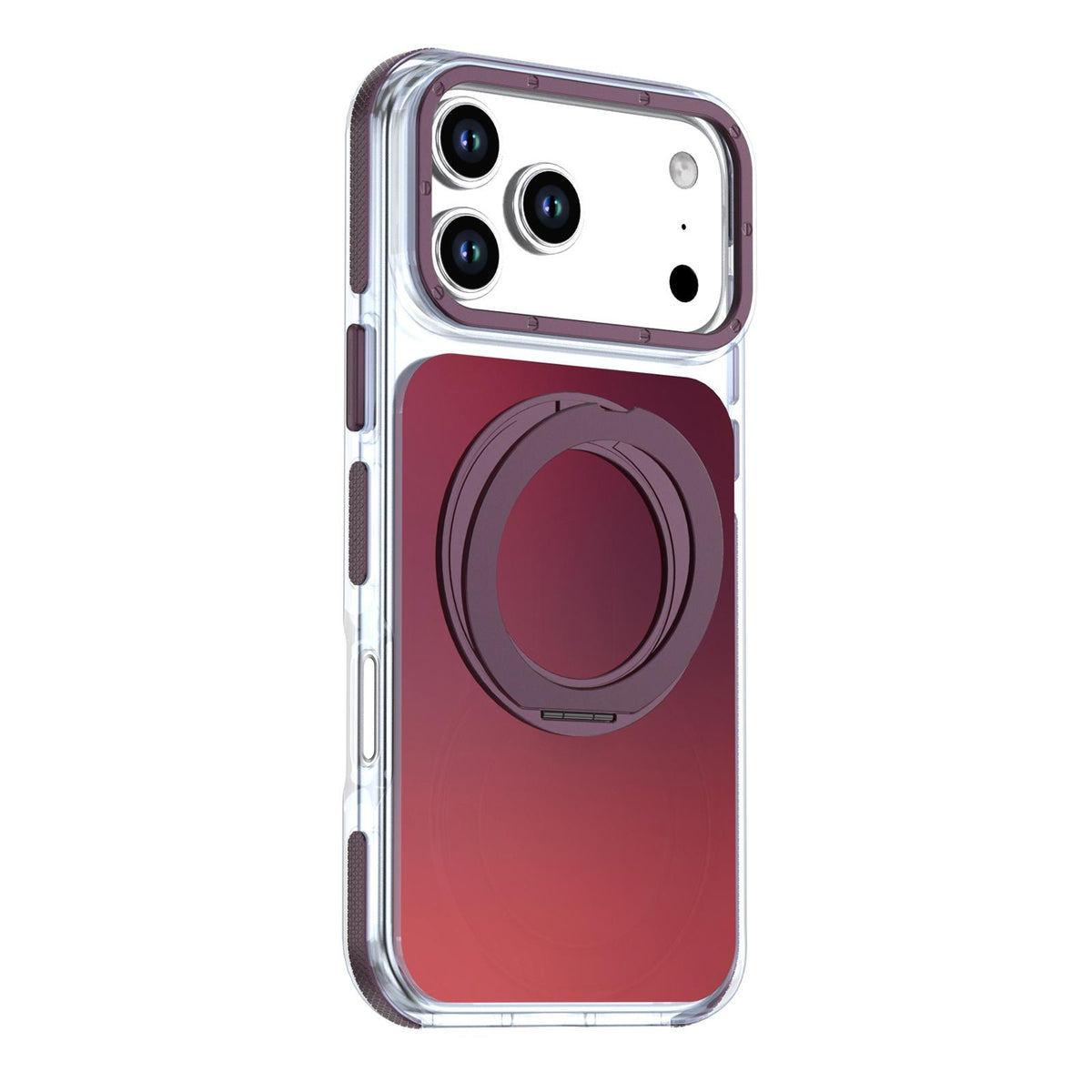 For iPhone 17 Pro Max Dual Color Gradient Discolor 360 Degree Rotation Holder Magnetic Phone Case - Cherry Red - EDA009413601G