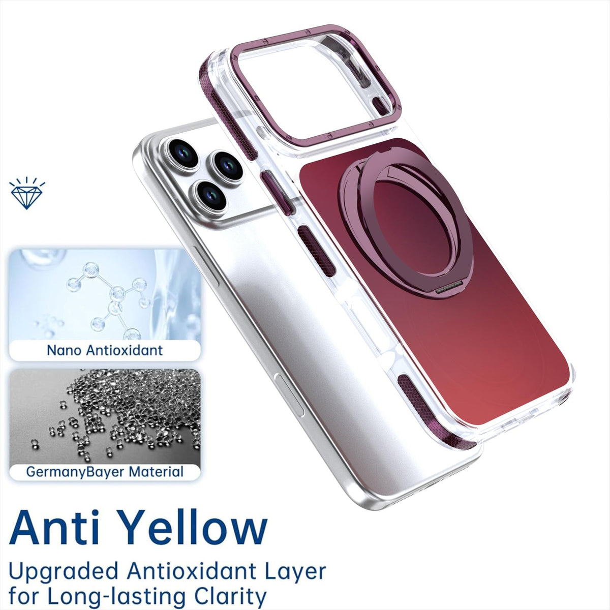 For iPhone 17 Pro Max Dual Color Gradient Discolor 360 Degree Rotation Holder Magnetic Phone Case - Cherry Red - EDA009413601G