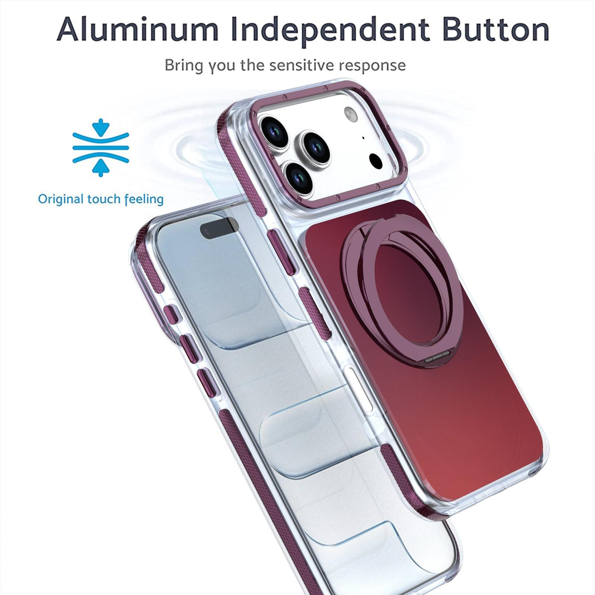 For iPhone 17 Pro Max Dual Color Gradient Discolor 360 Degree Rotation Holder Magnetic Phone Case - Cherry Red - EDA009413601G