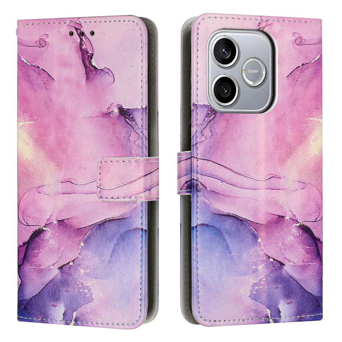 For Honor 600 Smart 5G Painted Marble Pattern Leather Phone Case - Purple - EDA009416704A