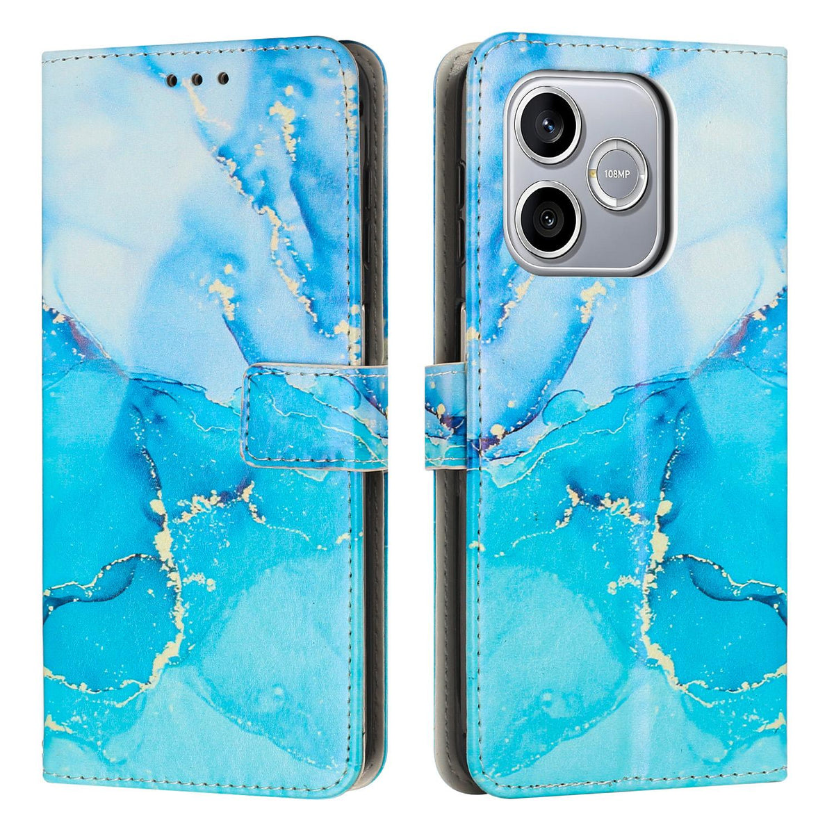 For Honor 600 Smart 5G Painted Marble Pattern Leather Phone Case - Blue Green - EDA009416704B