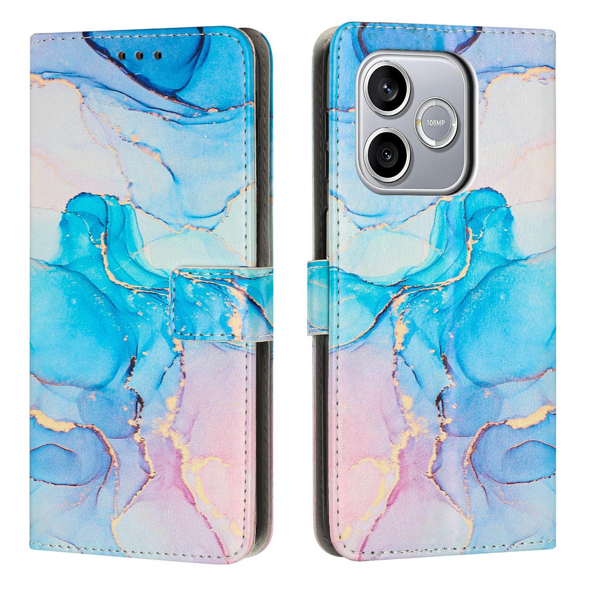 For Honor 600 Smart 5G Painted Marble Pattern Leather Phone Case - Pink Green - EDA009416704C