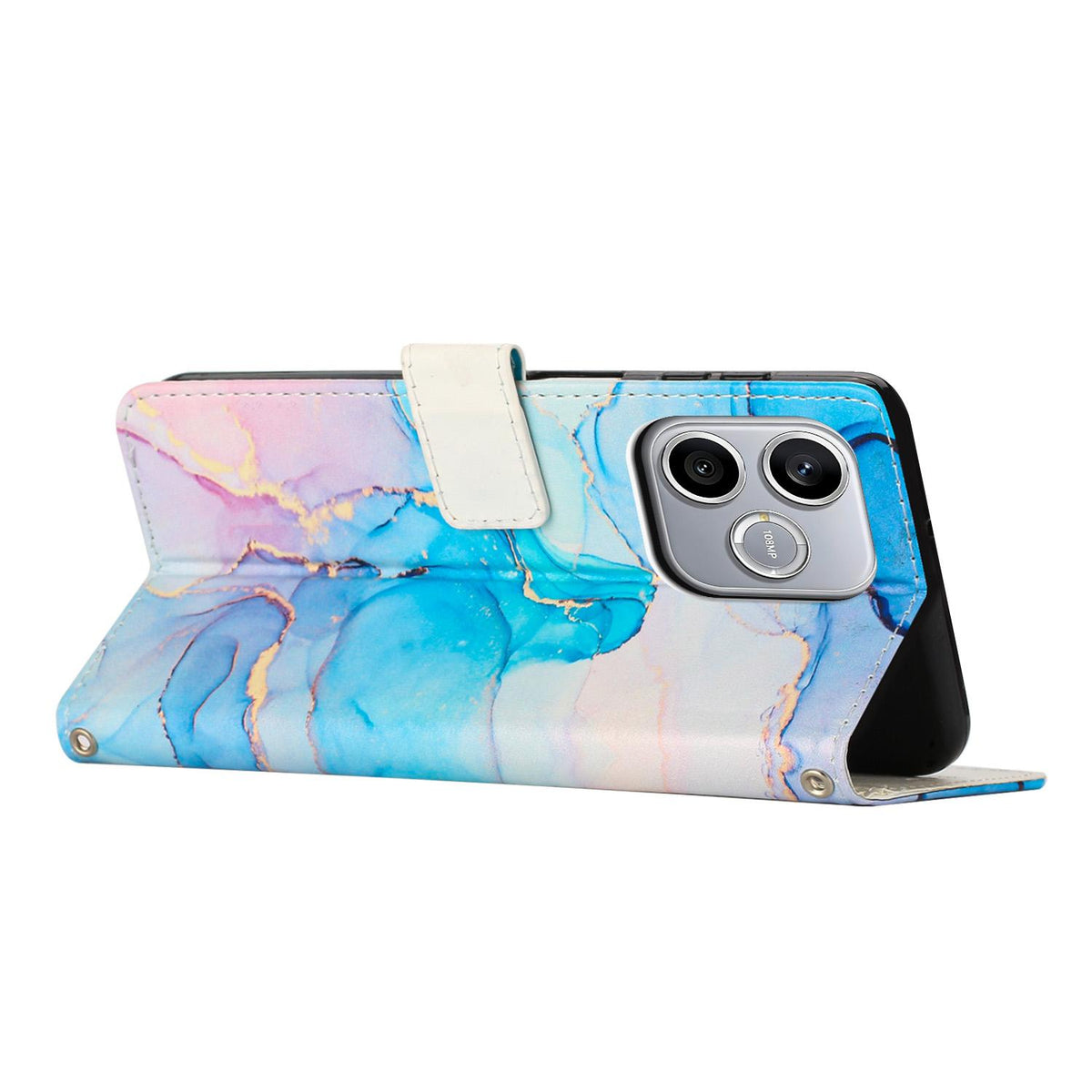 For Honor 600 Smart 5G Painted Marble Pattern Leather Phone Case - Pink Green - EDA009416704C
