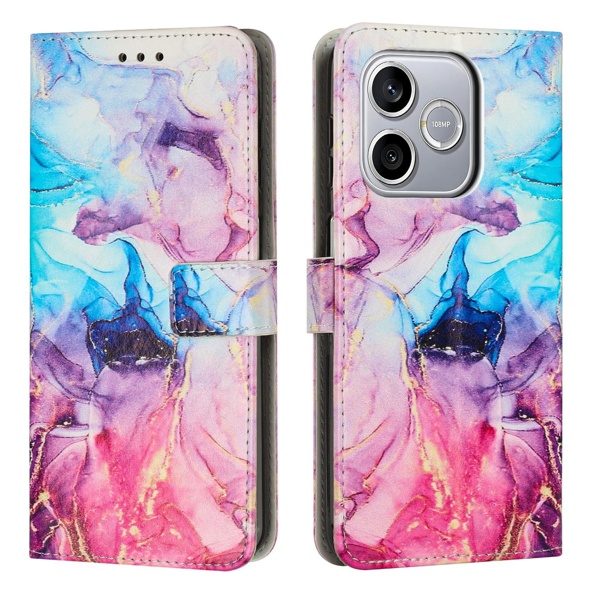 For Honor 600 Smart 5G Painted Marble Pattern Leather Phone Case - Pink Purple - EDA009416704E