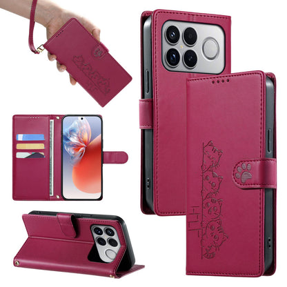 For Xiaomi Poco F8 Ultra / Redmi K90 Pro Max Cute Cats Magnetic Closure Vegan Leather Phone Case with Strap(Rose Red)