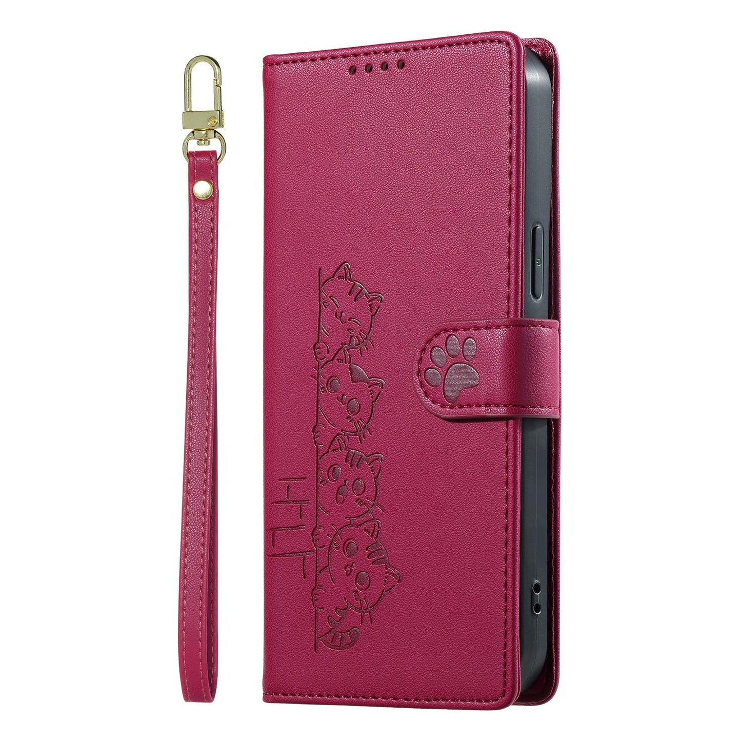 For Xiaomi Poco F8 Ultra / Redmi K90 Pro Max Cute Cats Magnetic Closure Vegan Leather Phone Case with Strap(Rose Red)