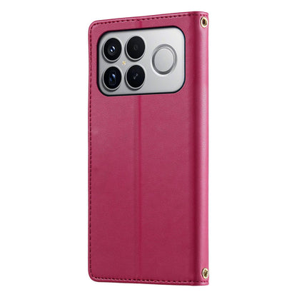 For Xiaomi Poco F8 Ultra / Redmi K90 Pro Max Cute Cats Magnetic Closure Vegan Leather Phone Case with Strap(Rose Red)