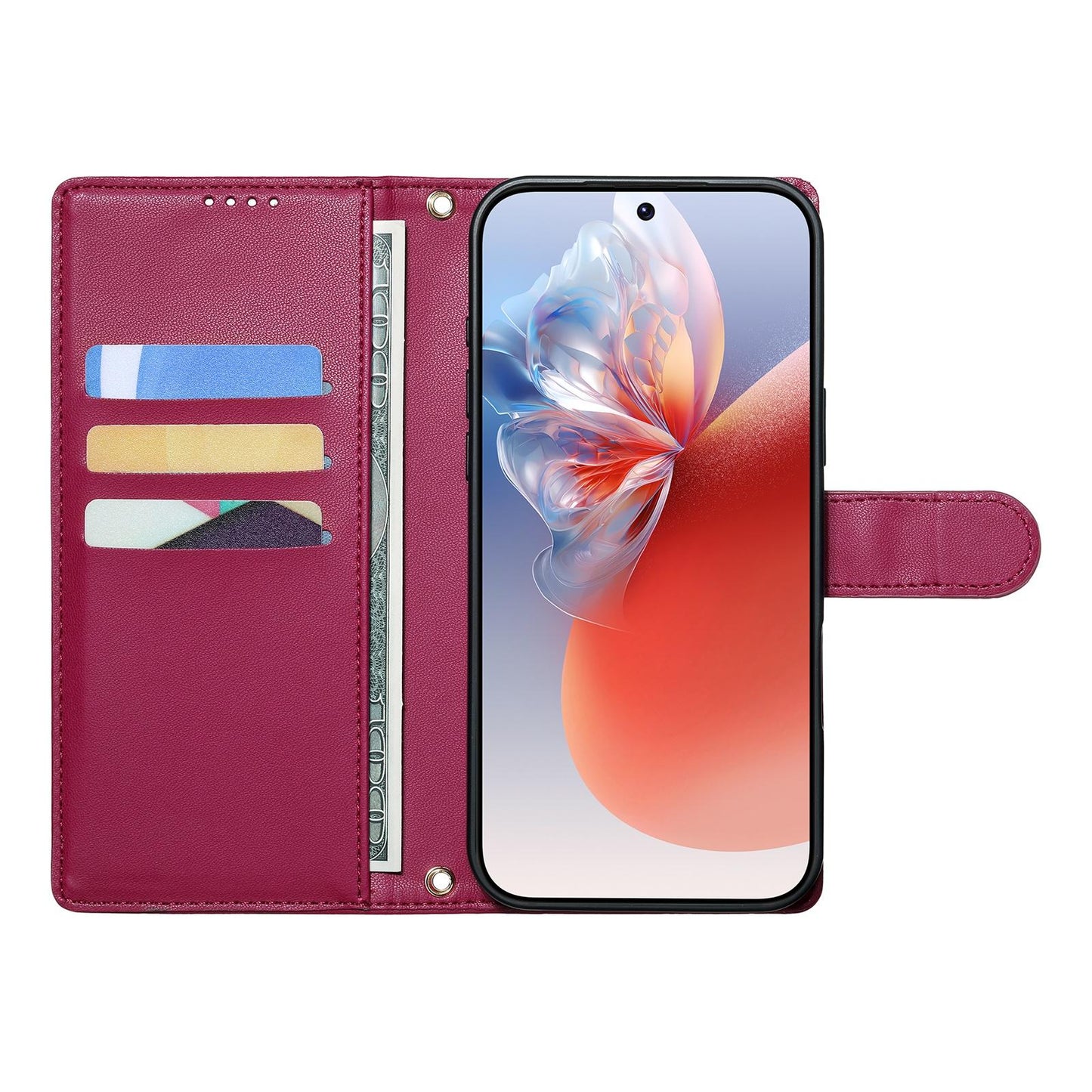 For Xiaomi Poco F8 Ultra / Redmi K90 Pro Max Cute Cats Magnetic Closure Vegan Leather Phone Case with Strap(Rose Red)