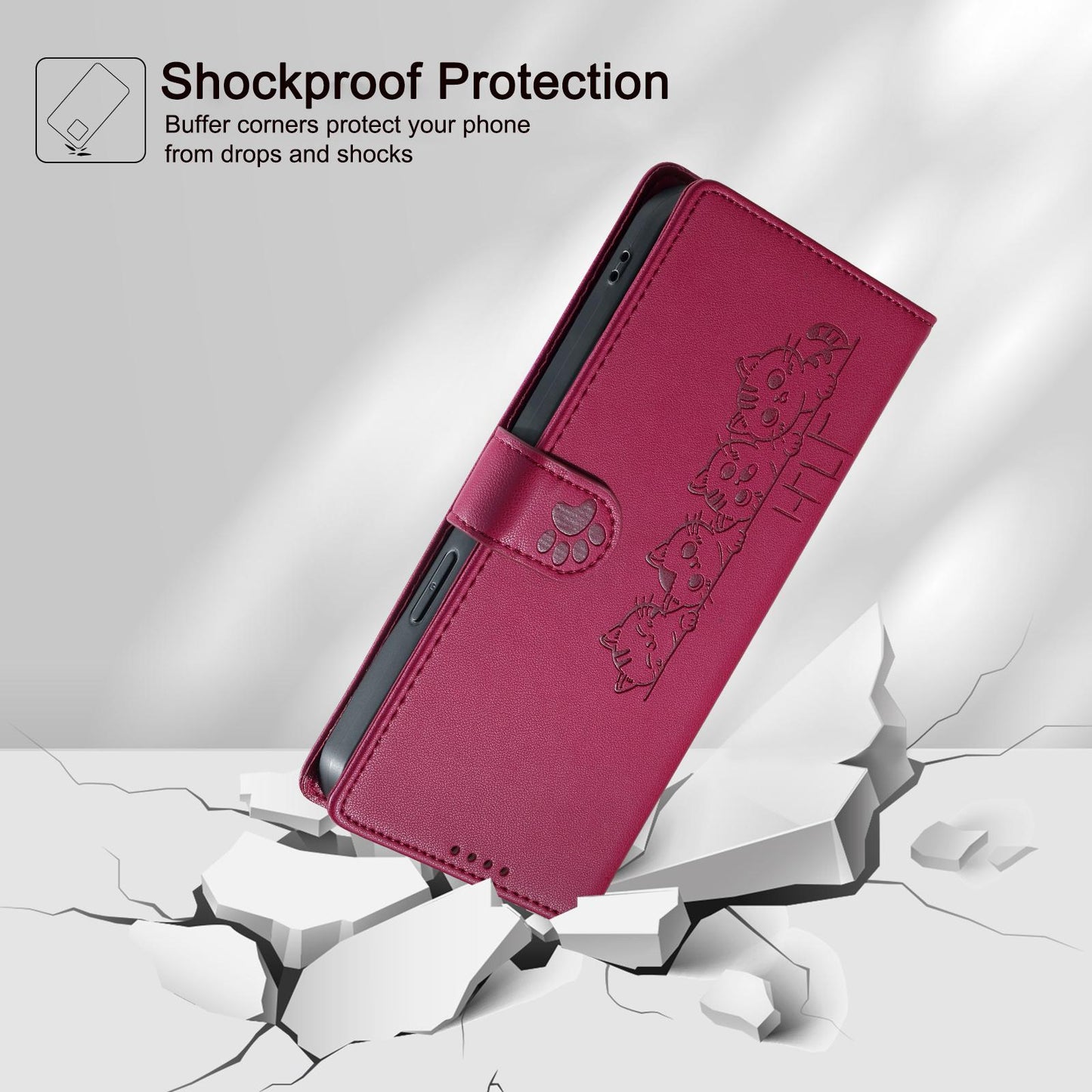 For Xiaomi Poco F8 Ultra / Redmi K90 Pro Max Cute Cats Magnetic Closure Vegan Leather Phone Case with Strap(Rose Red)