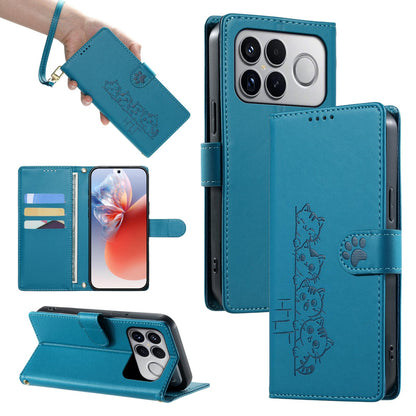 For Xiaomi Poco F8 Ultra / Redmi K90 Pro Max Cute Cats Magnetic Closure Vegan Leather Phone Case with Strap(Blue)