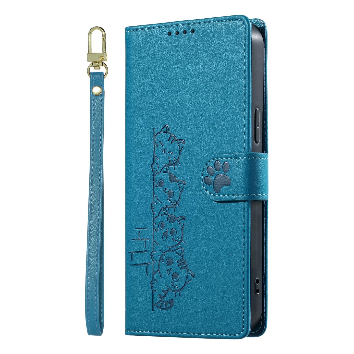 For Xiaomi Poco F8 Ultra / Redmi K90 Pro Max Cute Cats Magnetic Closure Vegan Leather Phone Case with Strap(Blue)